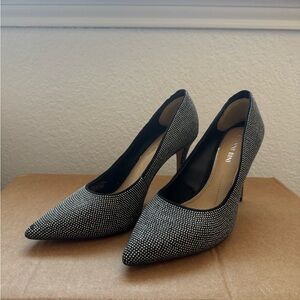 Black and Silver Pointed Toe Heels
